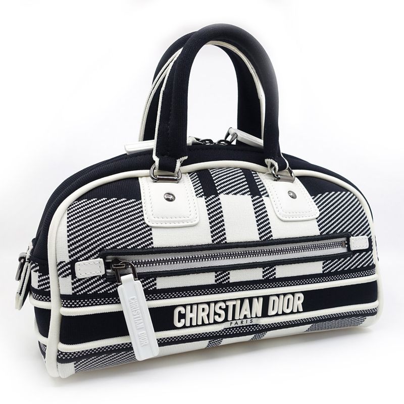 Dior Vive Small Bow Ring Bag Canvas Leather Black White Black Hardware