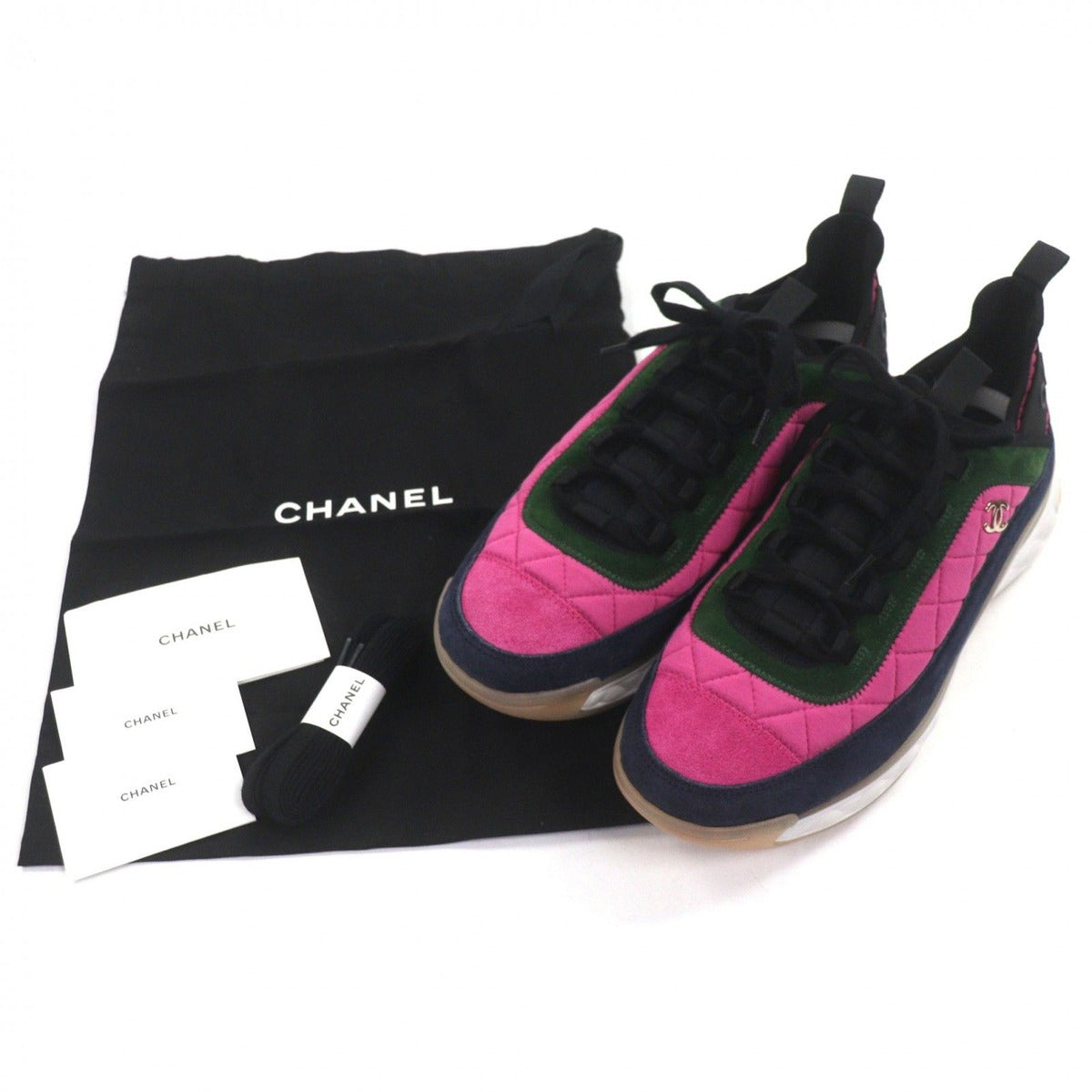 Chanel CC Logo Design Suede Leather Quilted Lace Up — view 2
