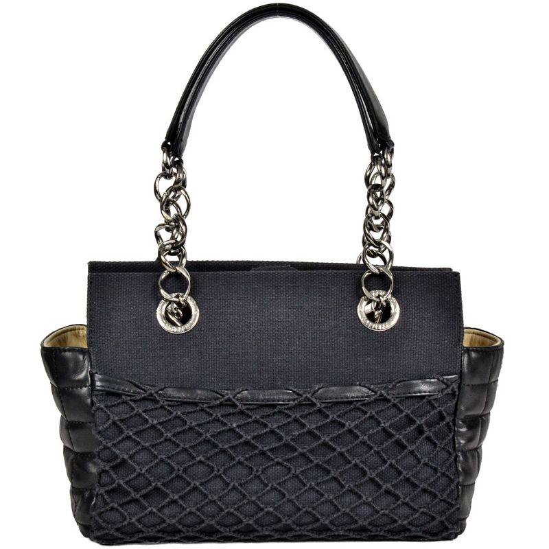 Chanel Coco Mark Chain Shoulder Bag Handbag Lambskin Canvas Black Decacoco Women
