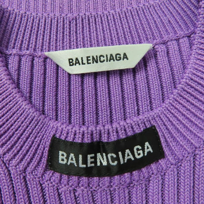 Balenciaga 691969 Long Sleeve Ribbed Knit Top With Logo Purple XS Made In Italy