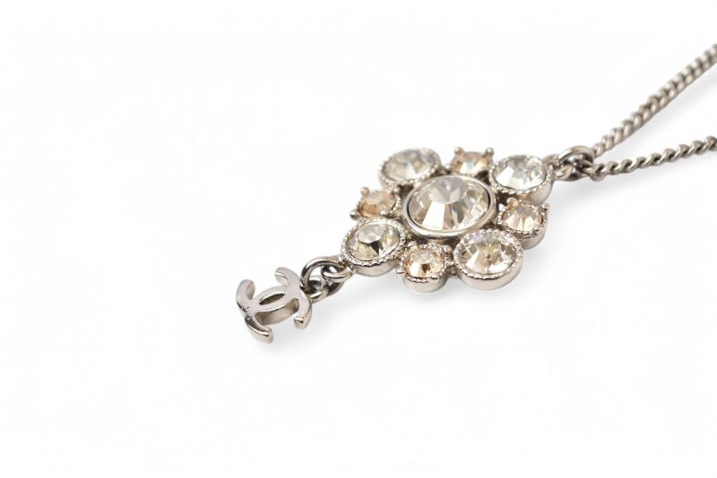 Chanel Necklace Pendant 2way Chanel Coco Mark CC Rhinestone Silver A12V