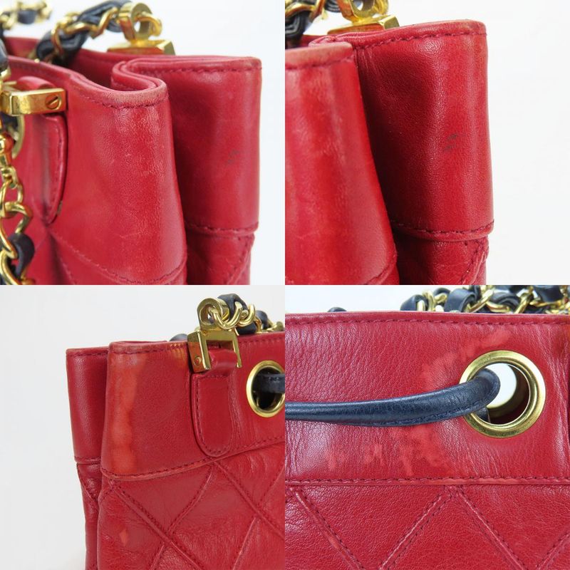Chanel Shoulder Bag Bicolore Chain Lambskin Red Gold Hardware Mini Bag Drawstrin