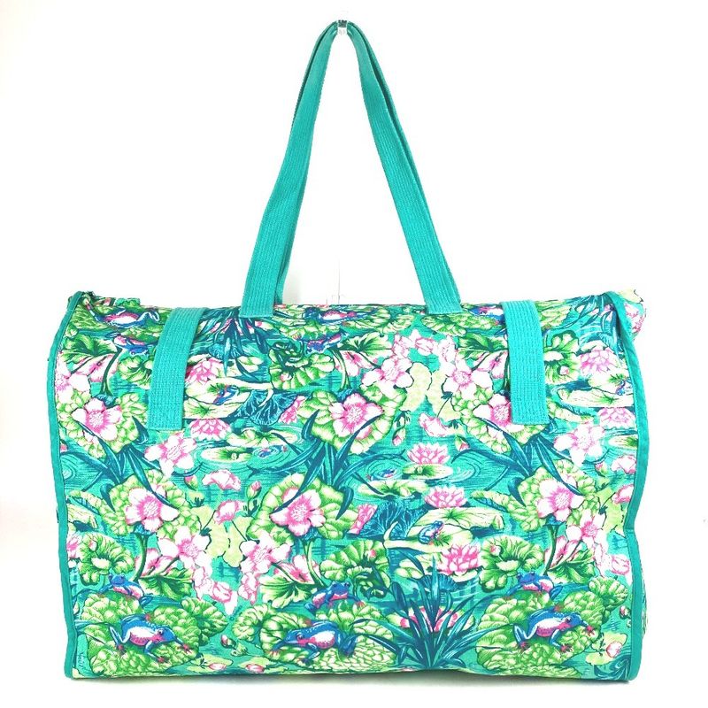 Hermes Shoulder Bag FROG Floral Flower Cotton Green