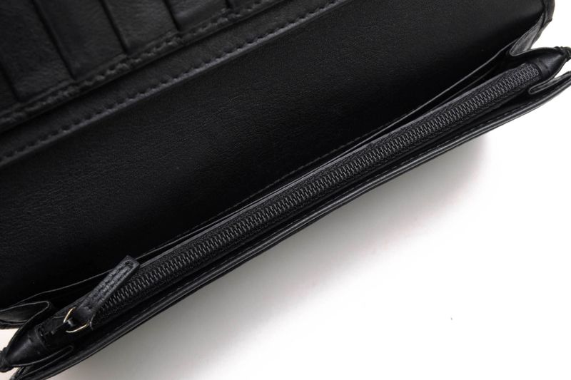 Gucci Long Wallet Women Leather Genuine Black 256434 Mistral Ggshape Pressed