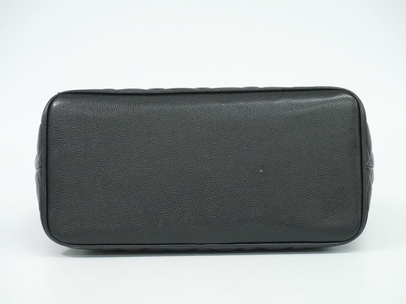 Authentic Chanel Coco Mark Revival Tote Handbag Caviar Skin Leather Black Coco