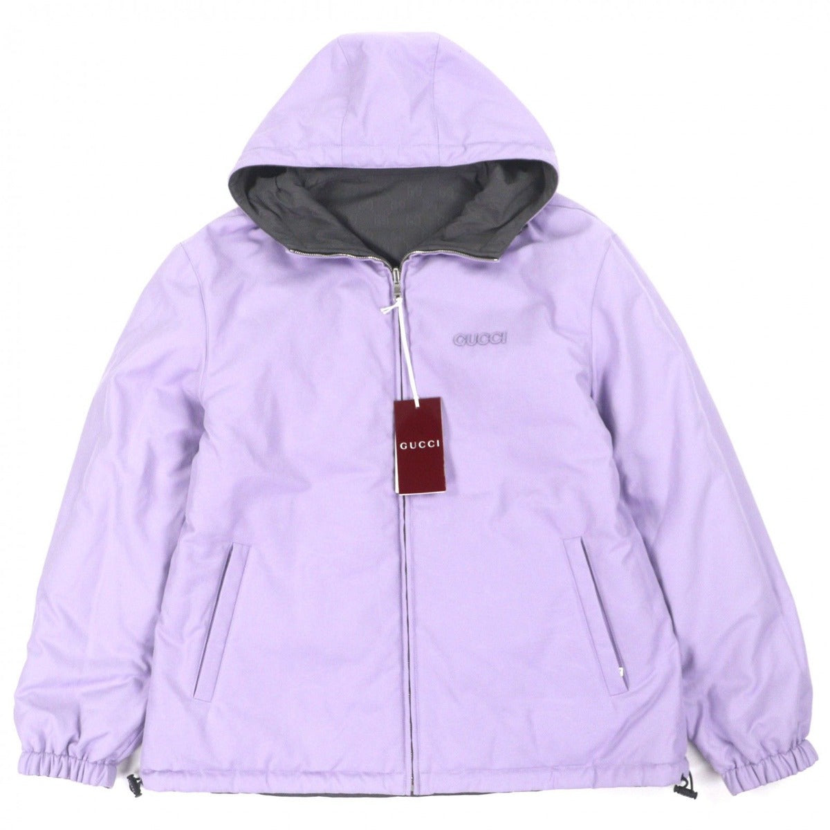 Gucci GG Pattern Logo Embroidery Reversible Hooded Padded Zip Up Jacket