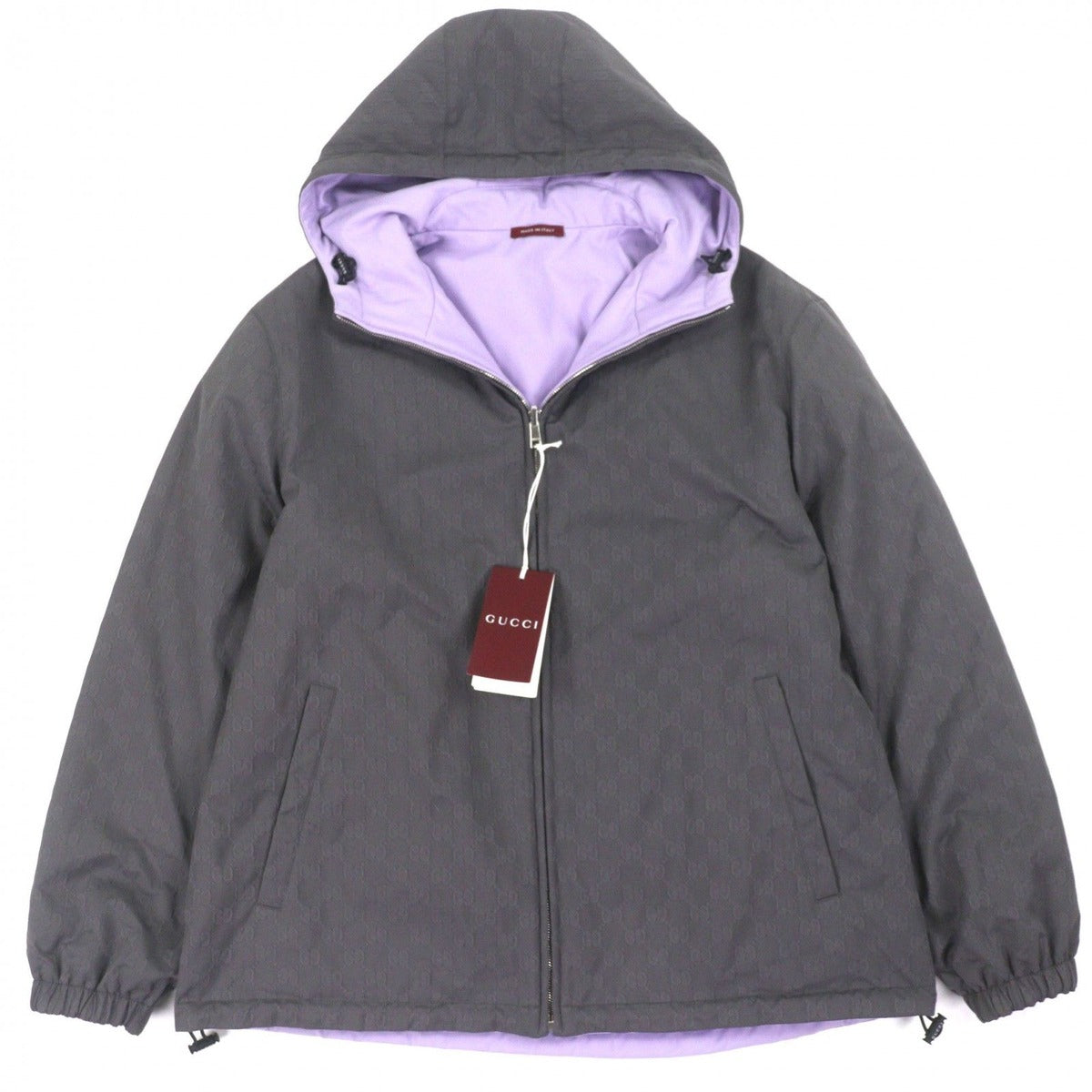 Gucci GG Pattern Logo Embroidery Reversible Hooded Padded Zip Up Jacket — view 2