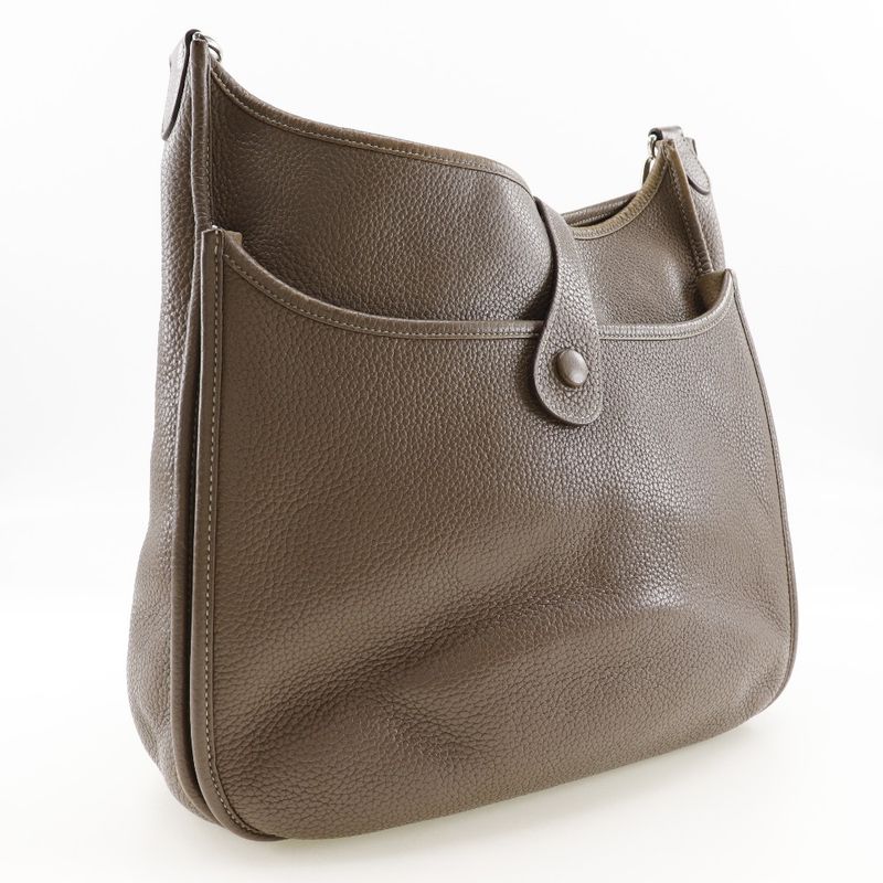 Hermes Evelyn 3 GM Taurillon Clemence Etoupe Silver Hardware □Q Ladies Shoulder