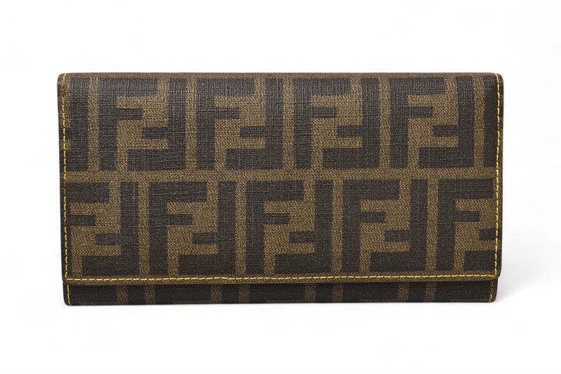 Fendi Wallet Fendi Long Wallet 8m0000 Zucca Pattern Brown Yellow
