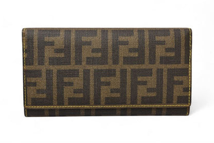 Fendi Wallet Fendi Long Wallet 8m0000 Zucca Pattern Brown Yellow