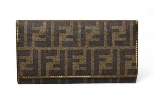 Fendi Wallet Fendi Long Wallet 8m0000 Zucca Pattern Brown Yellow