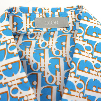 Dior Oblique Allover Silk Short Sleeve Shirt Size 38 Blue