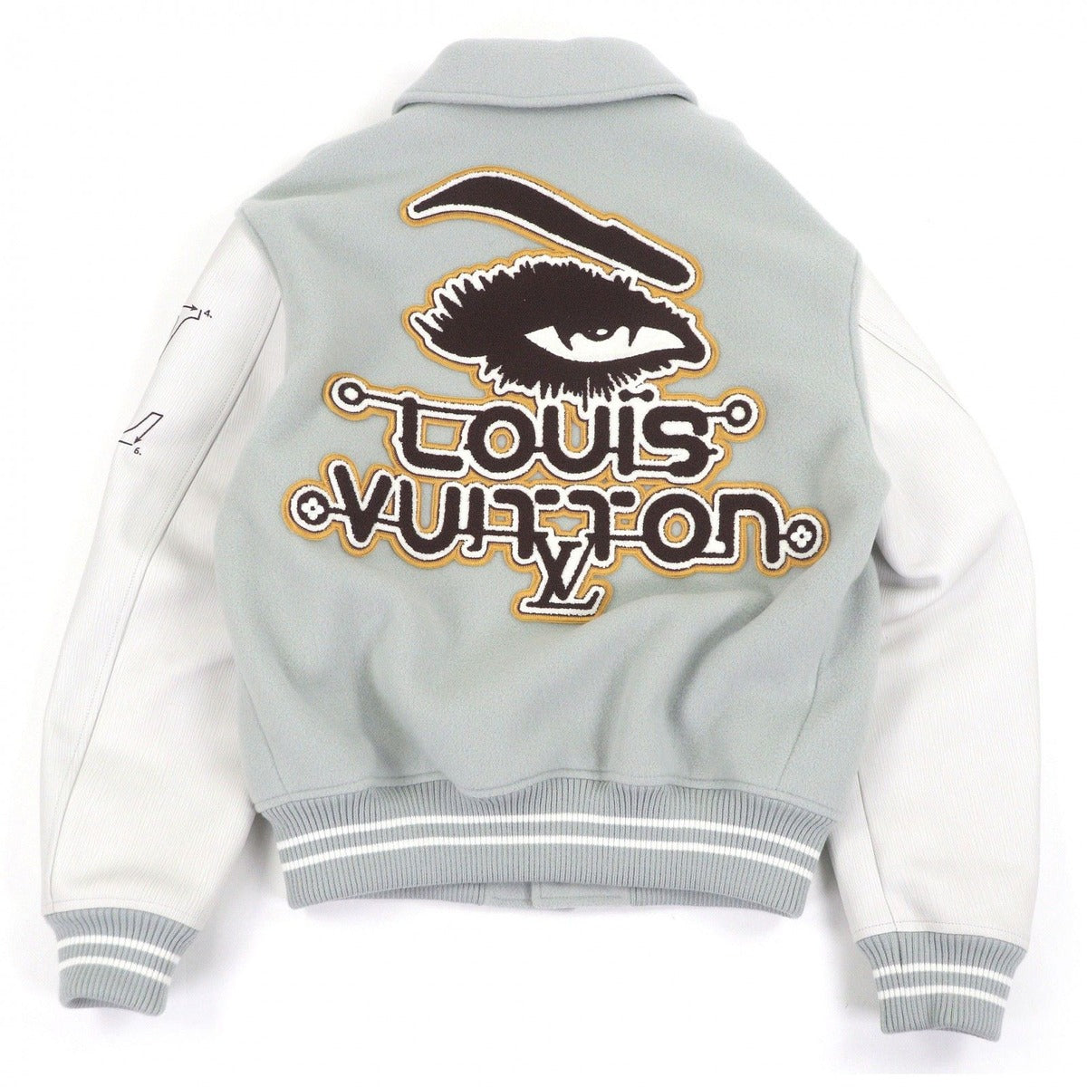 Louis Vuitton Patch Sleeve Leather Stadium Jumper Varsity Jacket Blue Gray — view 4