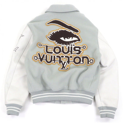 Louis Vuitton Patch Sleeve Leather Stadium Jumper Varsity Jacket Blue Gray — view 4