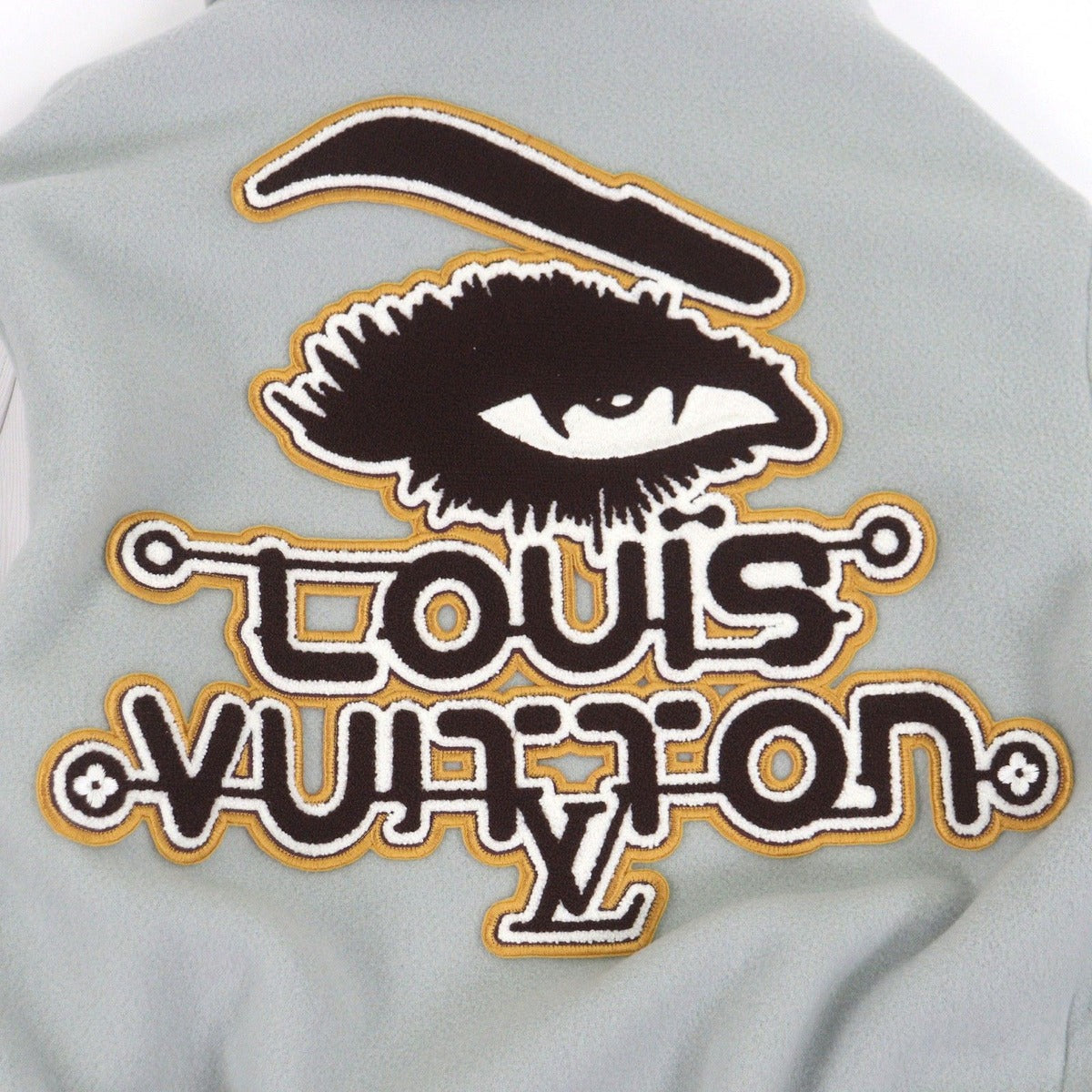 Louis Vuitton Patch Sleeve Leather Stadium Jumper Varsity Jacket Blue Gray — view 6