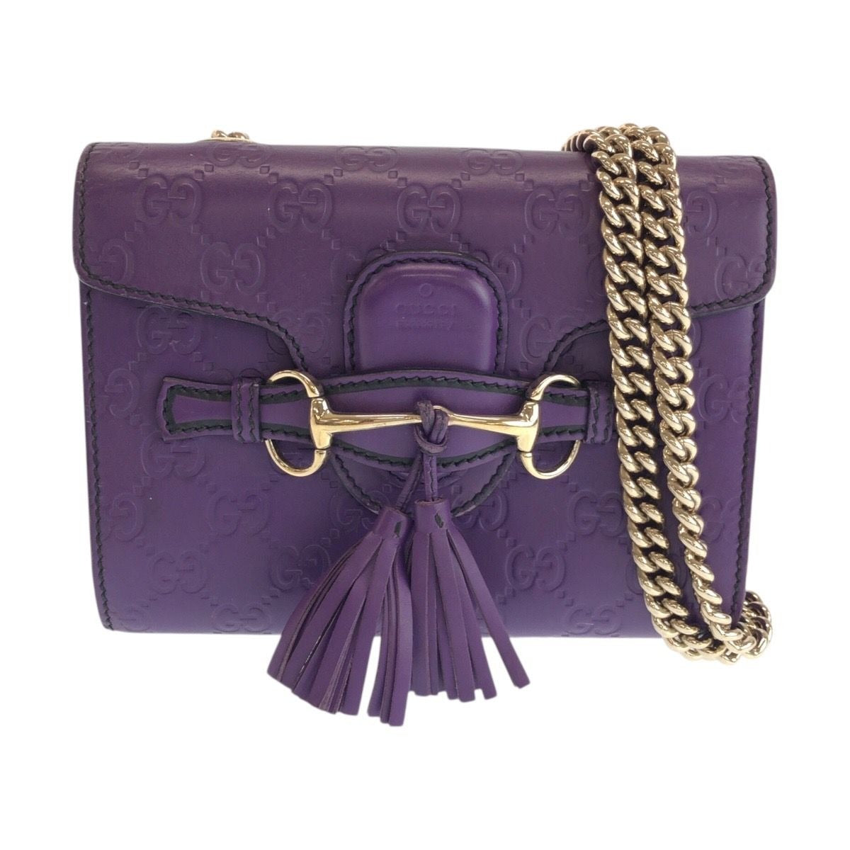 Gucci Guccissima Horsebit Emily Purple Leather Chain Shoulder Bag