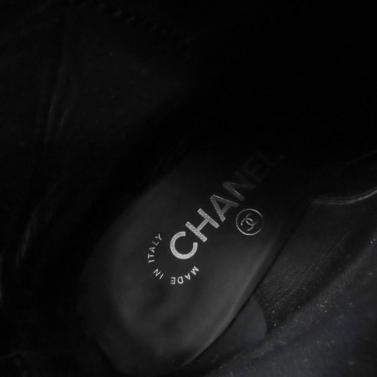 Chanel CC Logo Faux Pearl Chain Leather Short Boots Black 36 — view 12