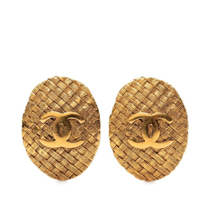 Chanel Coco Mark Earrings Braided Gold Plated