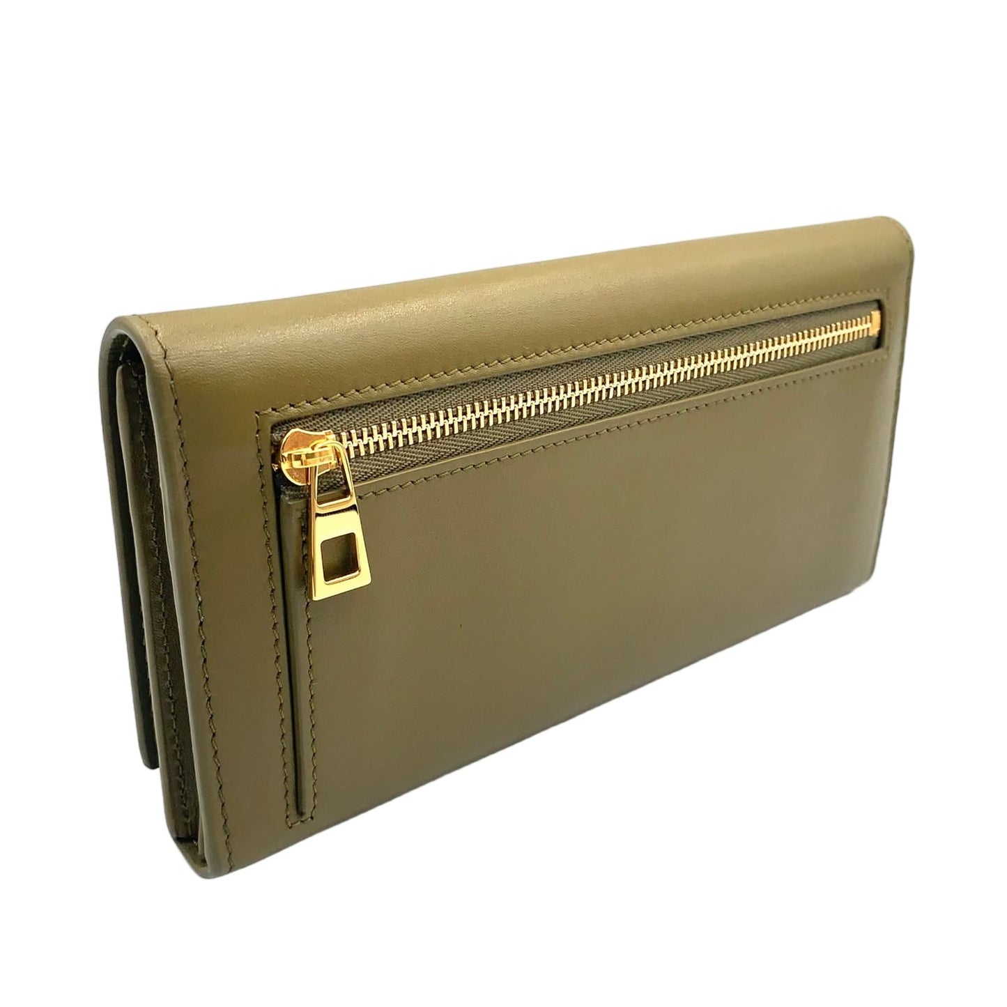 Loewe Continental Leather Khaki Brown Wallet Gold — view 2