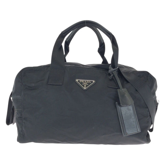 Prada Tessuto Black Silver Nylon Boston Bag