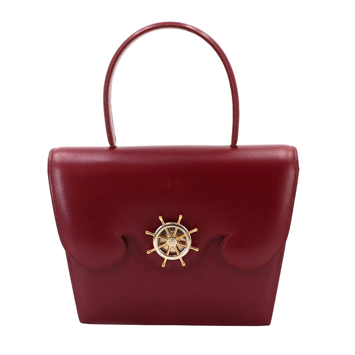 Hermes Frigate Hand Bag Box Calf Rouge Ash Silver Gold