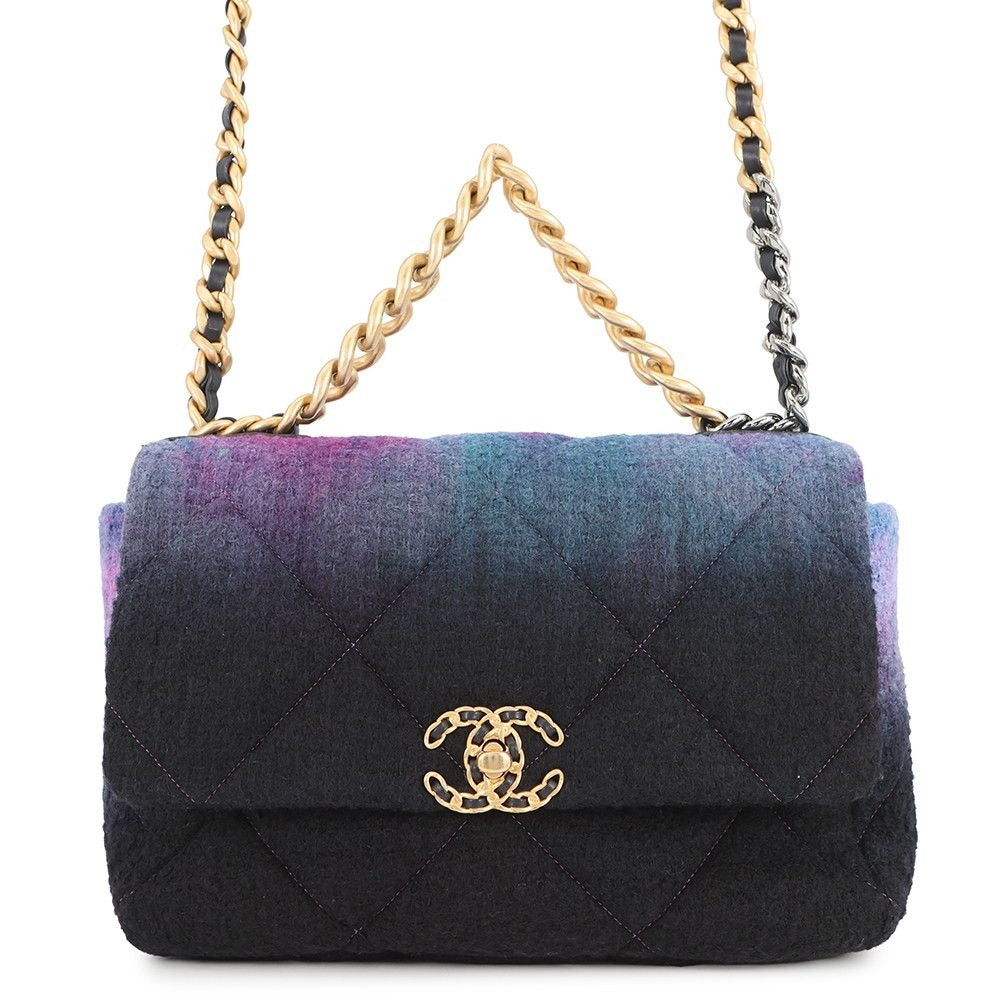 Chanel Chain Shoulder Bag Quilted CC Logo Tweed 2-Way Black Purple