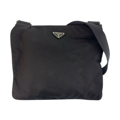 Prada Tessuto Triangle Logo Plate Black Silver Hardware Nylon