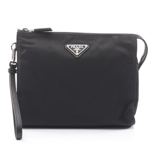 Prada Clutch Re-Nylon Nesetessuto Saffiano Black Nylon Leather