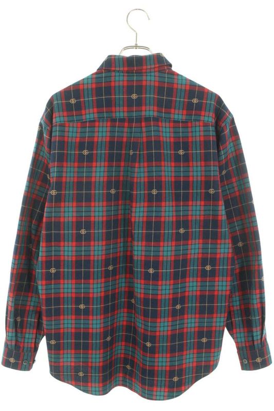 Gucci 770439 Zao20 Tartan Check GG Embroidered Long Sleeve Shirt Men's 44