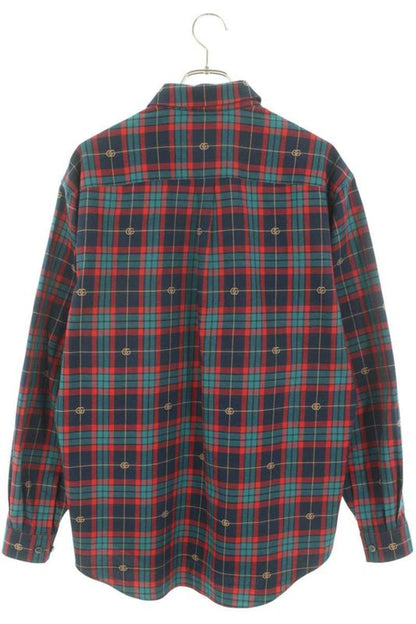 Gucci 770439 Zao20 Tartan Check GG Embroidered Long Sleeve Shirt Men's 44