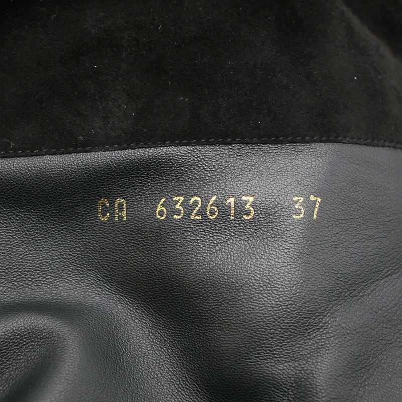 Saint Laurent Paris Knee High Suede Leather Heel Boots Black 37 632613