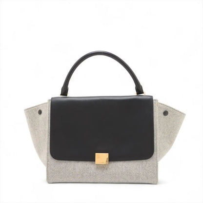 Celine Trapeze Medium Leather Handbag Tote Gold Hardware Black Gray Felt