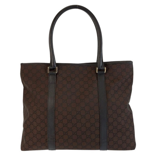 Gucci GG Pattern Brown Silver Hardware Nylon/leather 257304 Tote Bag Shoulder