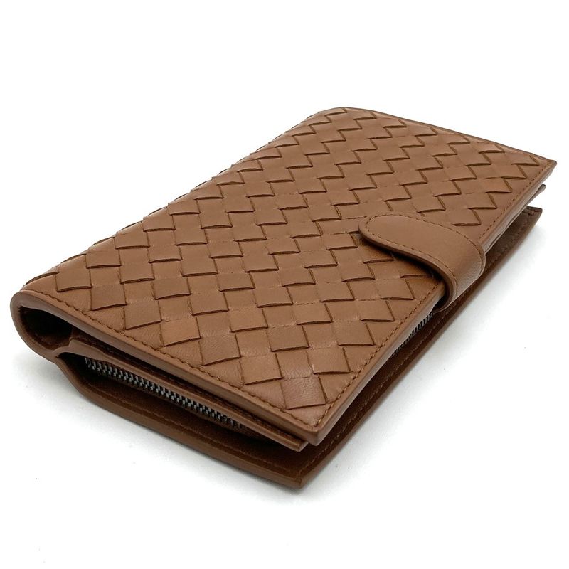 Bottega Veneta Intrecciato Foldable Wallet Brown Leather Men Women Fashion