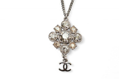 Chanel Necklace Pendant 2way Chanel Coco Mark CC Rhinestone Silver A12V