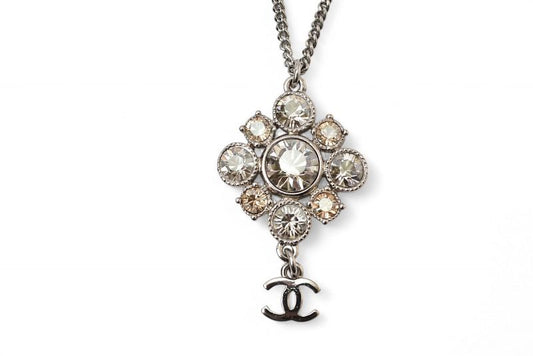 Chanel Necklace Pendant 2way Chanel Coco Mark CC Rhinestone Silver A12V