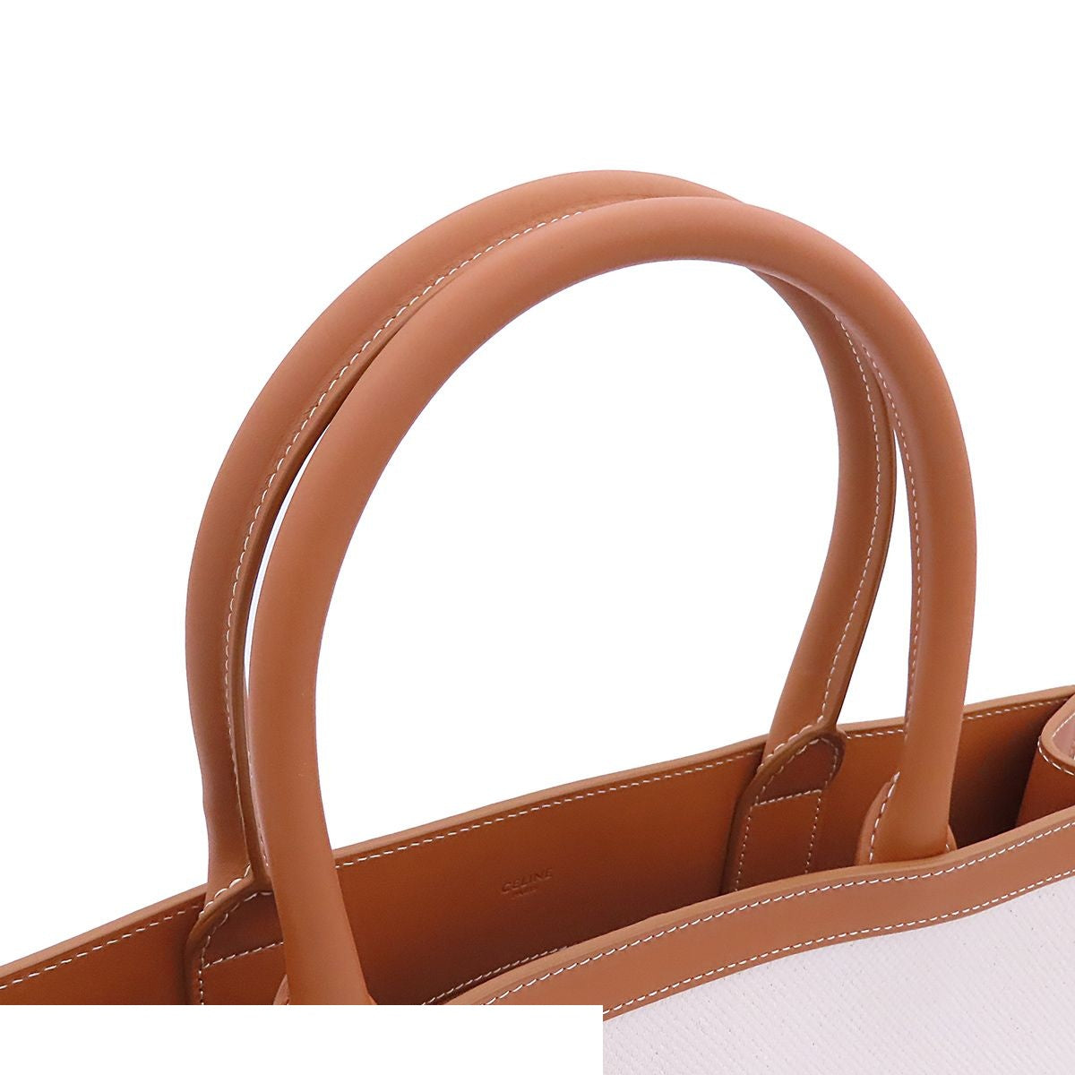 Celine Vertical Cabas Natural Brown Canvas Leather Tote Bag — view 4