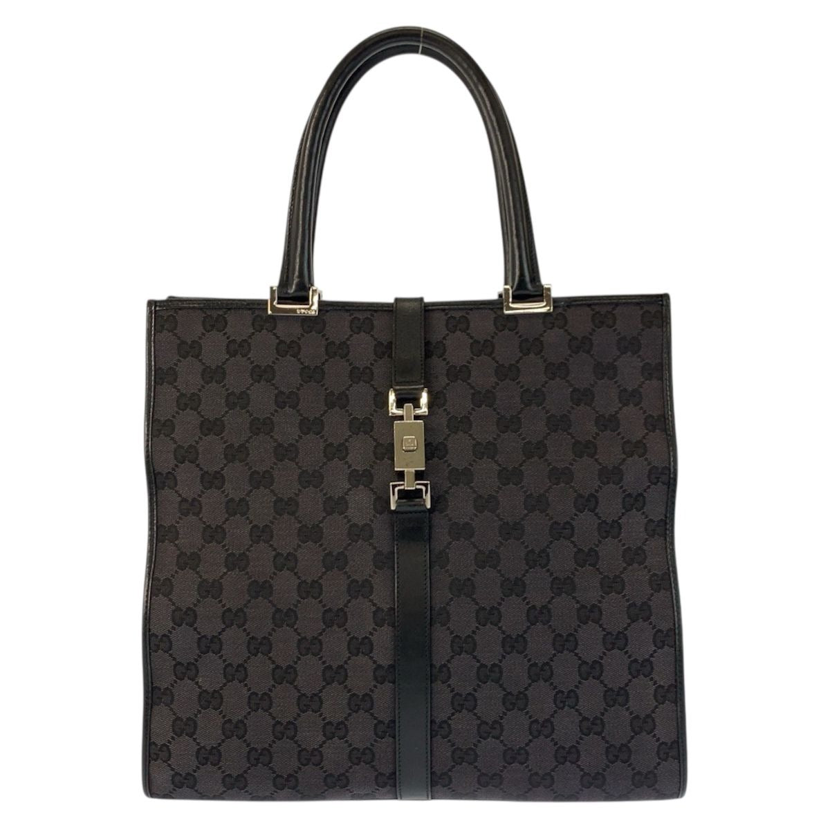 Gucci Jackie Black Silver GG Canvas Leather 002 Tote