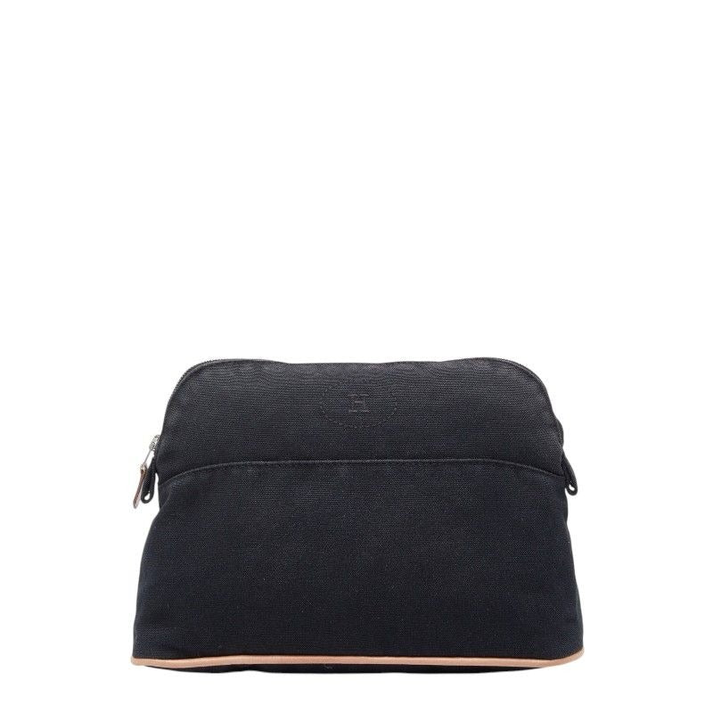 Hermes Bo Reed MM Black Canvas Leather Handbag
