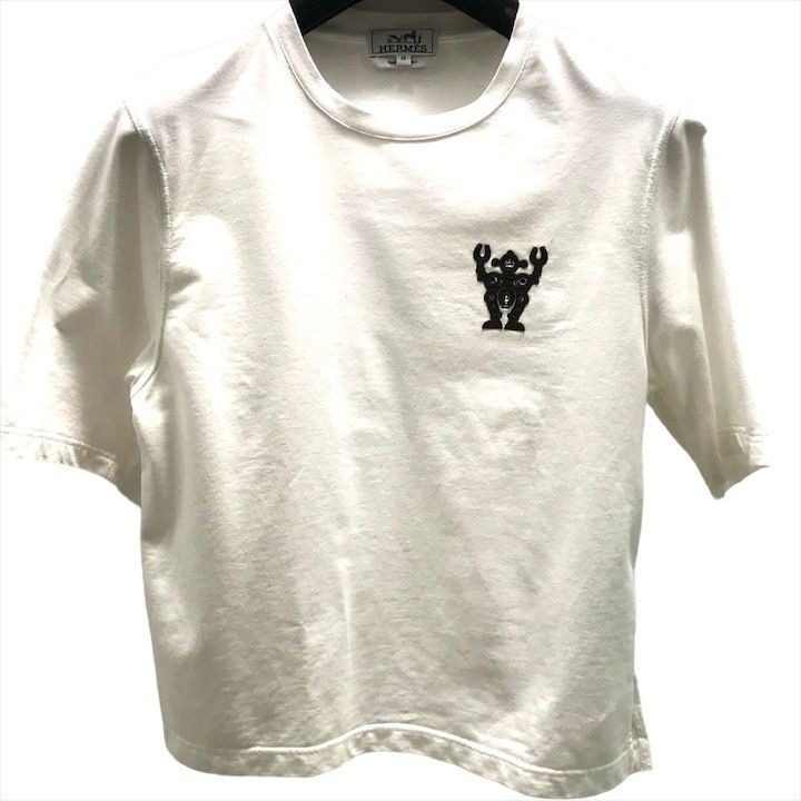 Hermes Robot Motif Patch Short Sleeve T-Shirt Top White