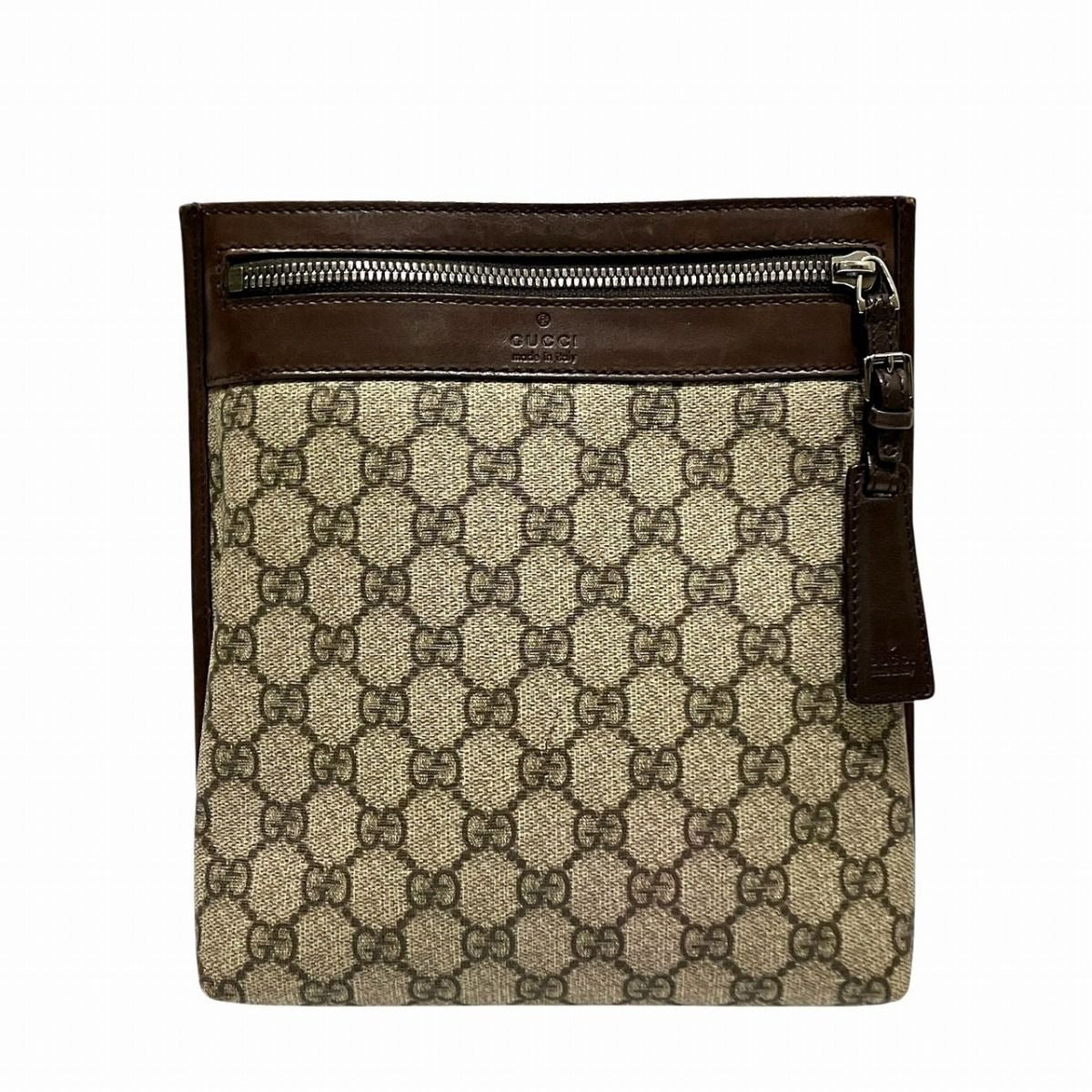 Gucci GG Supreme Shoulder Bag Leather Brown Beige