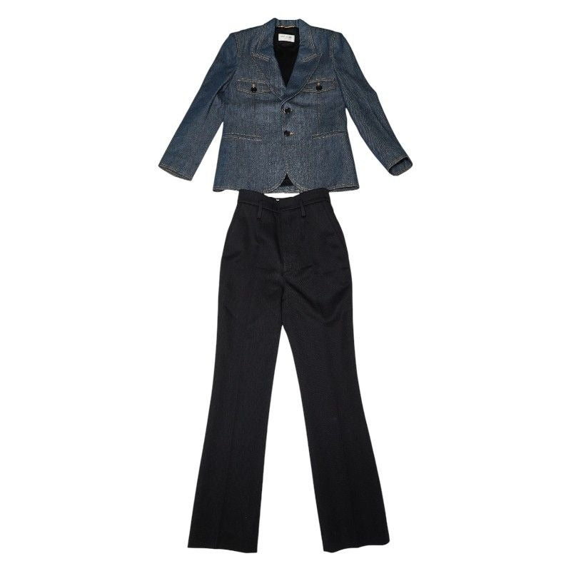 Saint Laurent Denim Jacket Pants Set Blue Black
