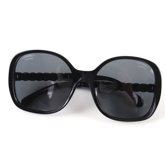 Chanel CC Logo Chain Enamel Leather Sunglasses Black 57 17 140 Made