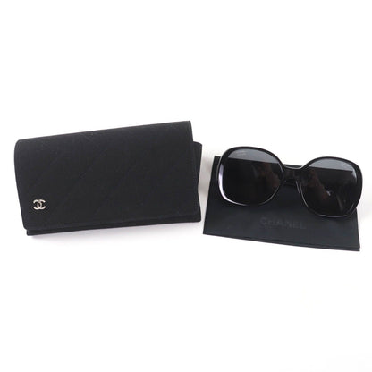 Chanel CC Logo Chain Enamel Leather Sunglasses Black 57 17 140 Made — view 2