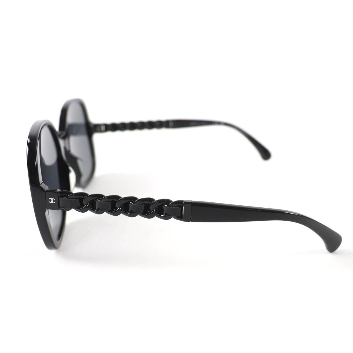 Chanel CC Logo Chain Enamel Leather Sunglasses Black 57 17 140 Made — view 4