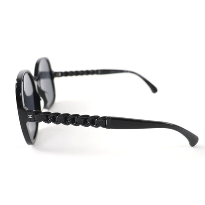 Chanel CC Logo Chain Enamel Leather Sunglasses Black 57 17 140 Made — view 4