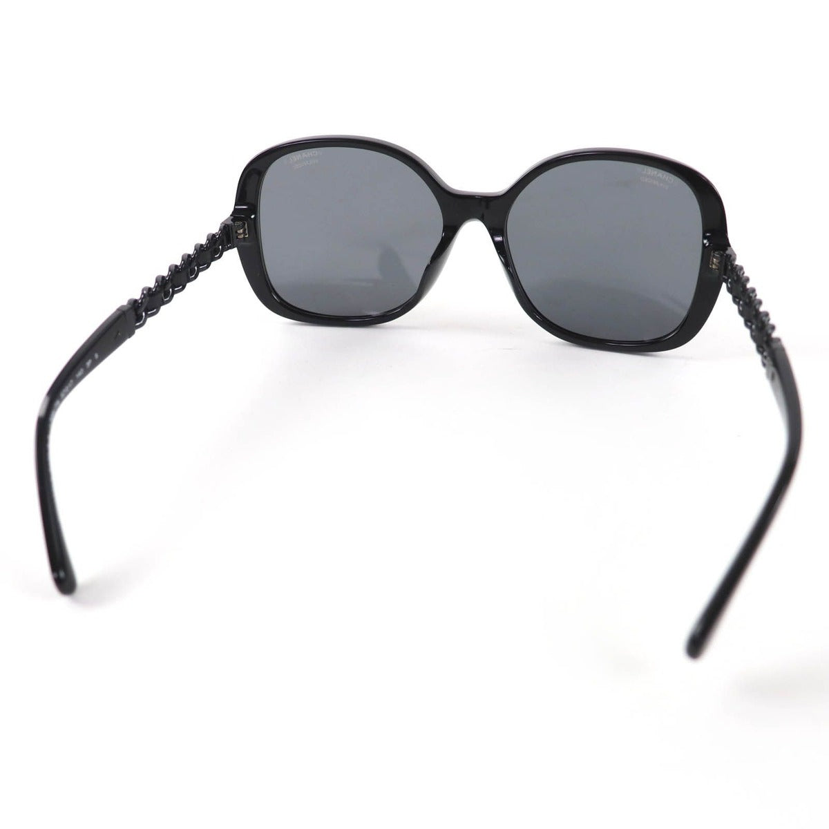 Chanel CC Logo Chain Enamel Leather Sunglasses Black 57 17 140 Made — view 5