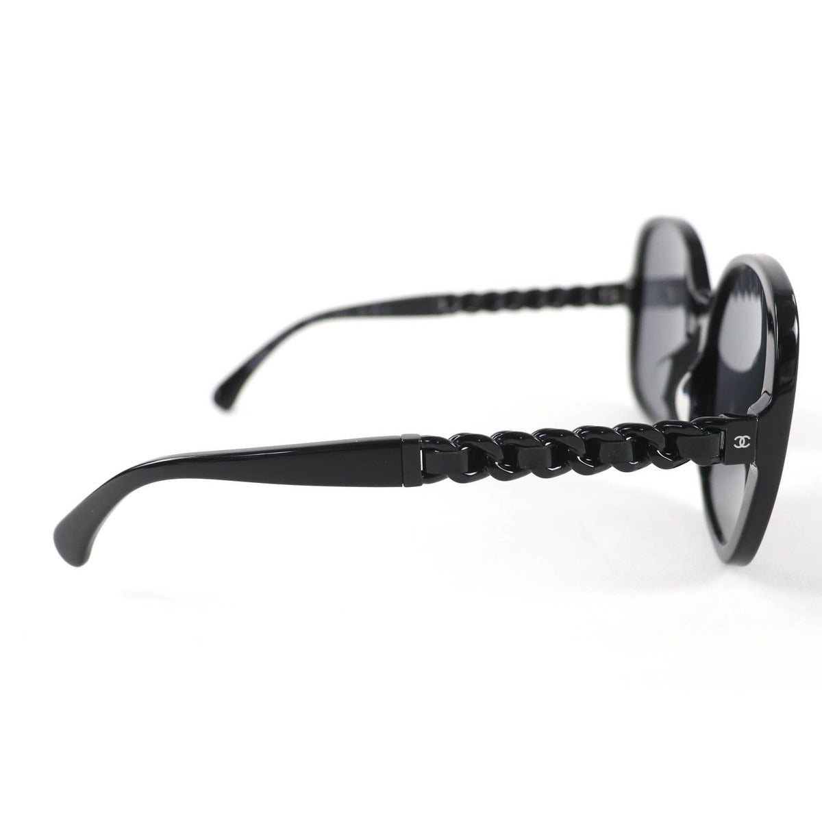 Chanel CC Logo Chain Enamel Leather Sunglasses Black 57 17 140 Made — view 6