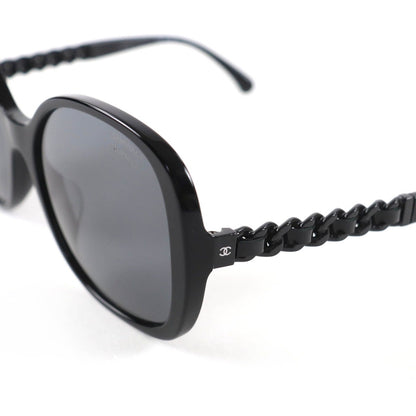Chanel CC Logo Chain Enamel Leather Sunglasses Black 57 17 140 Made — view 8