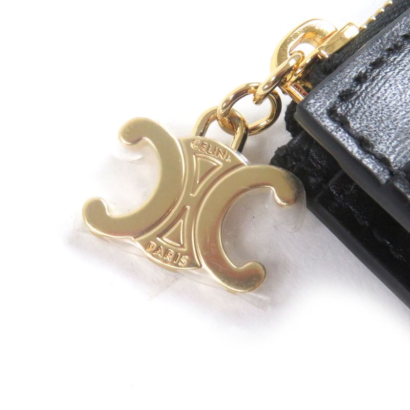 Celine 10m083fvo Zipped Card Holder Calfskin Triomphe Gold Charm Business Card